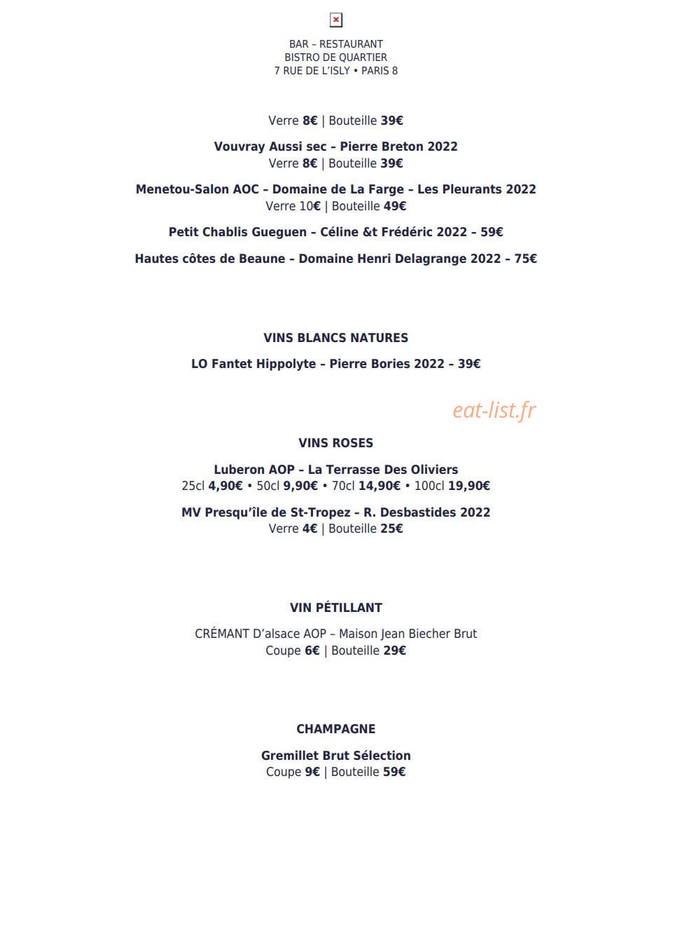 Bistro Hasard — carte page 3