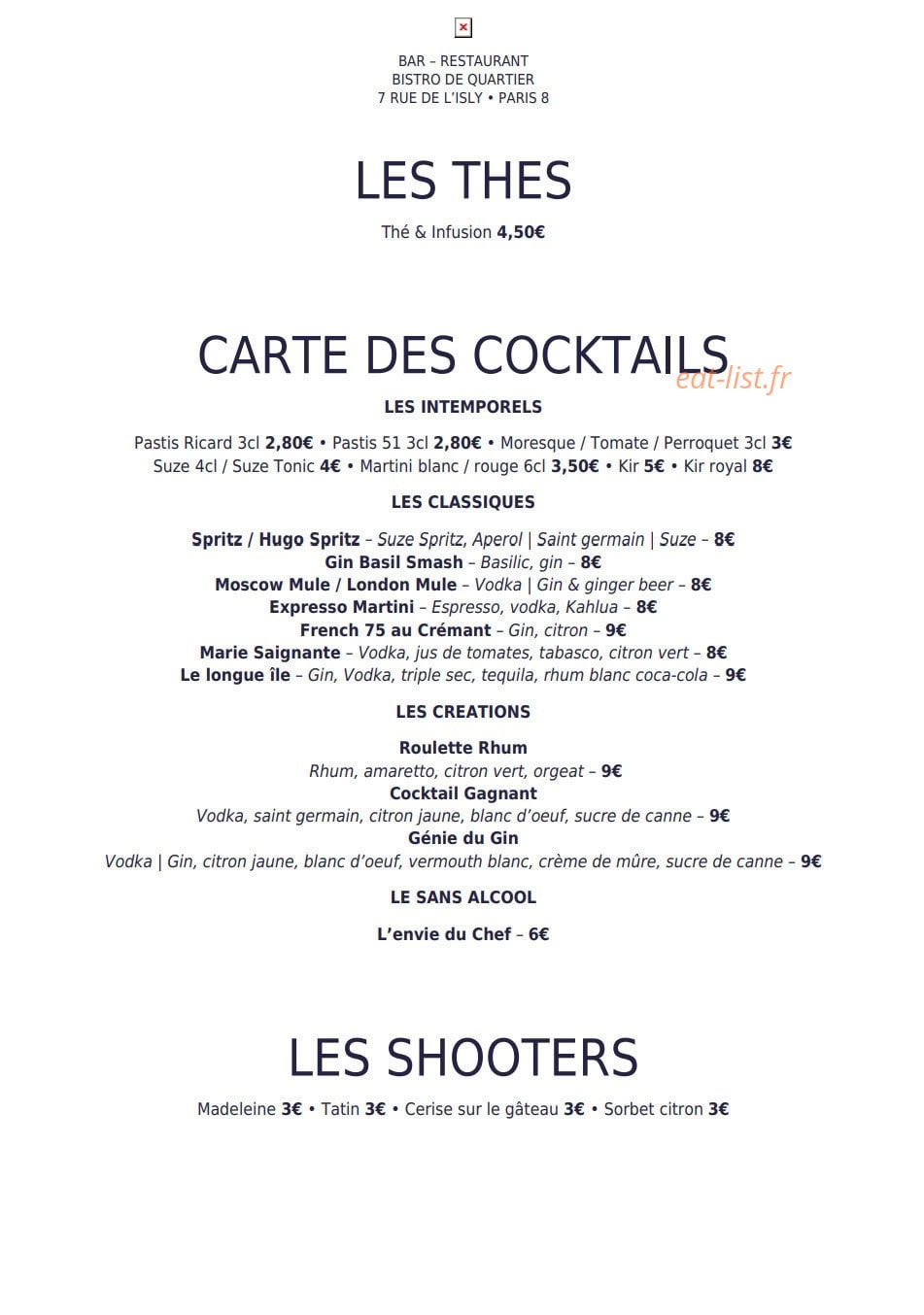 Bistro Hasard — carte page 5