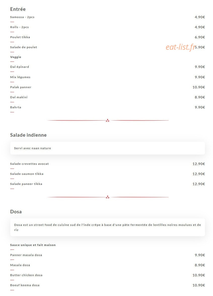 Bowly Wood Indian Kitchen — carte page 1