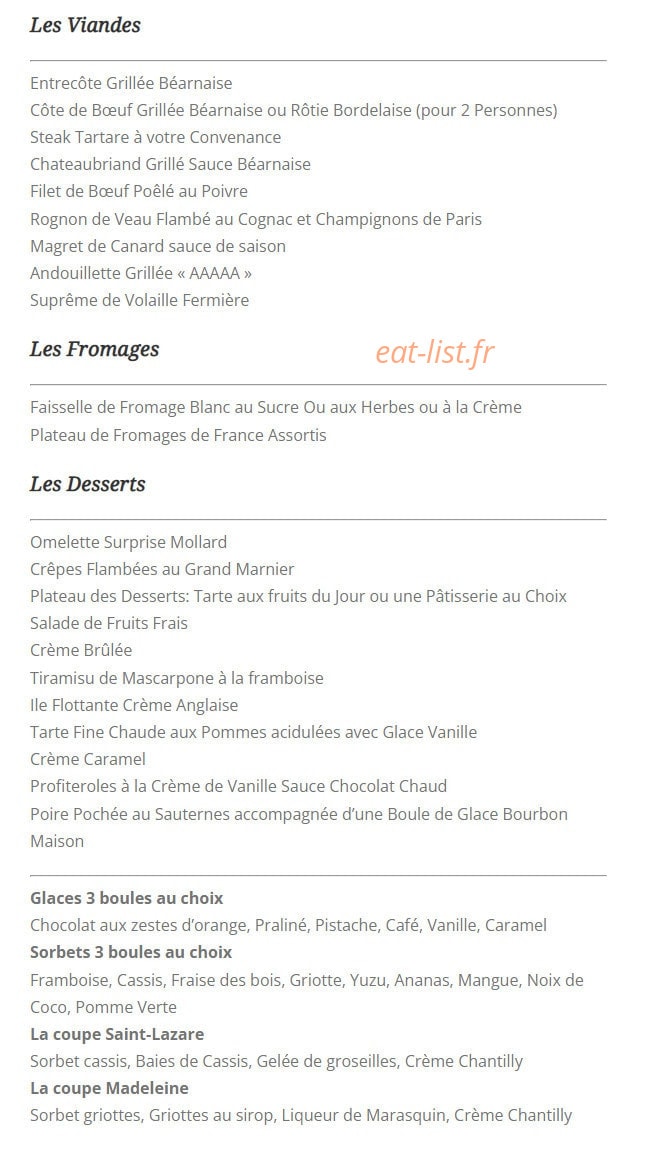 Brasserie Mollard — carte page 2