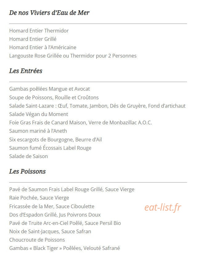 Brasserie Mollard — carte page 1
