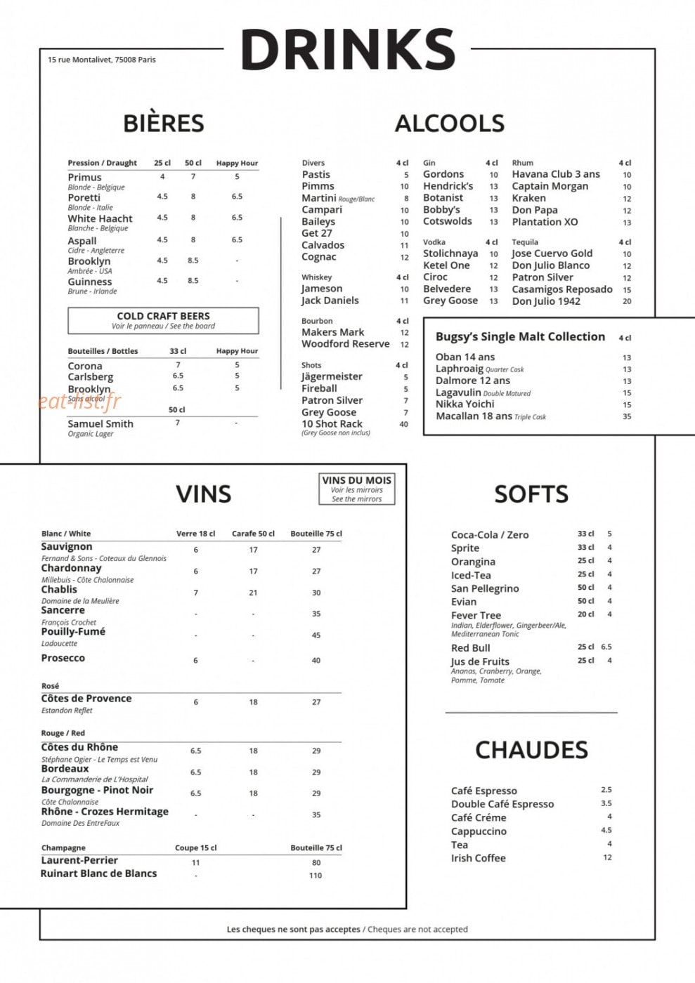 Bugsy's — carte page 1