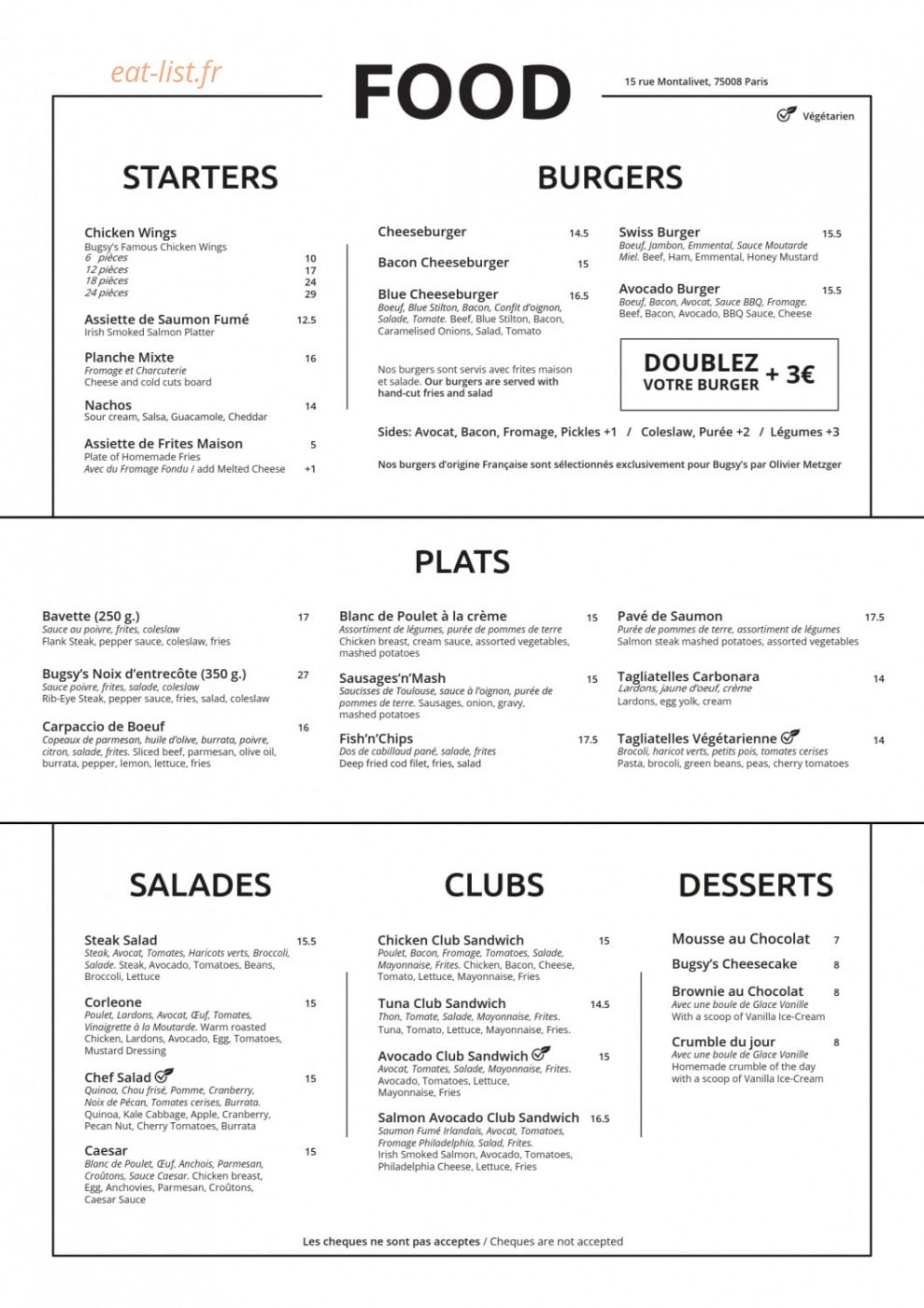 Bugsy's — carte page 2