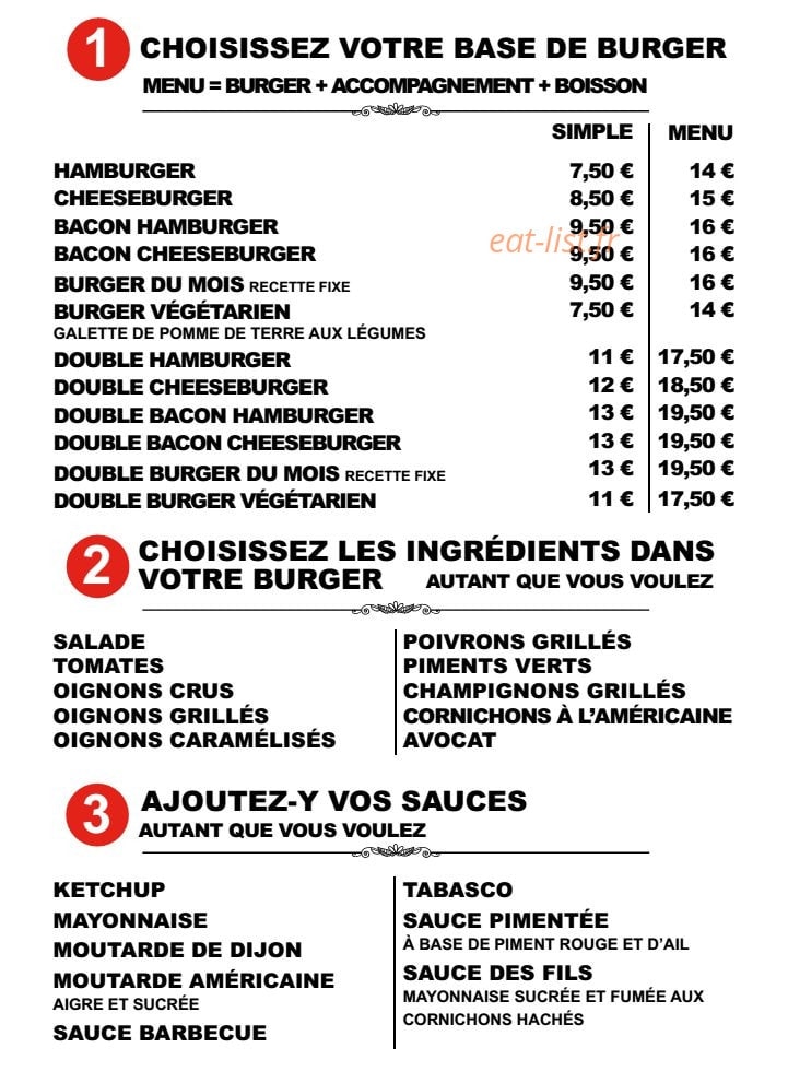 Burger & Fils — carte page 1