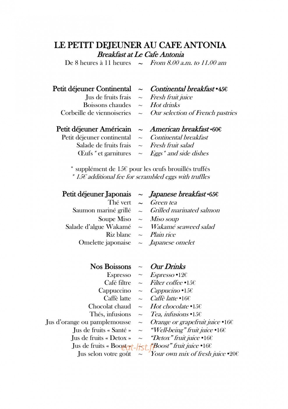 Café Antonia — carte page 1