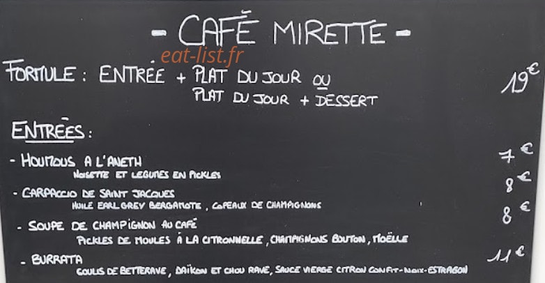 Café Mirette — carte page 1
