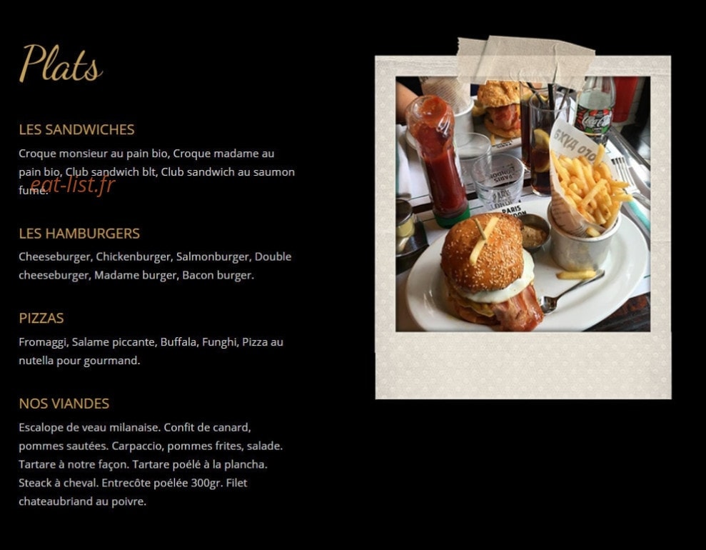 Café Paris London — carte page 1