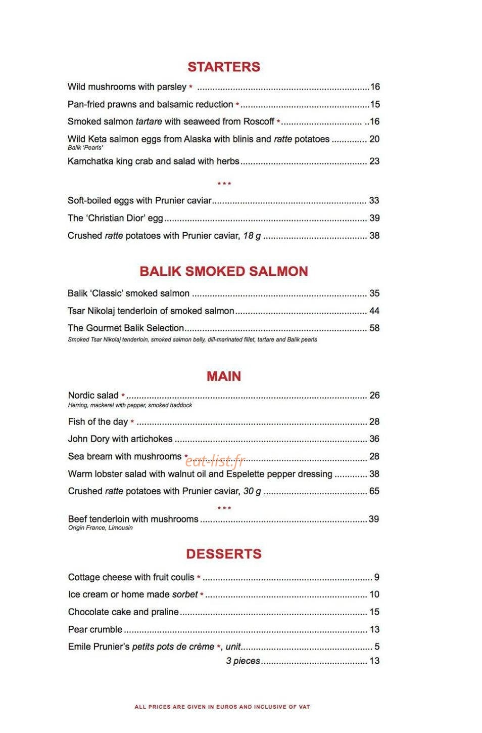 Caviar House & Prunier — carte page 2