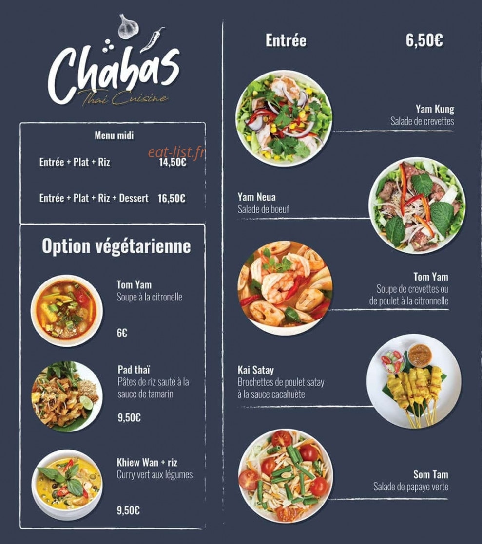 Chabas Thai Cuisine — carte page 3