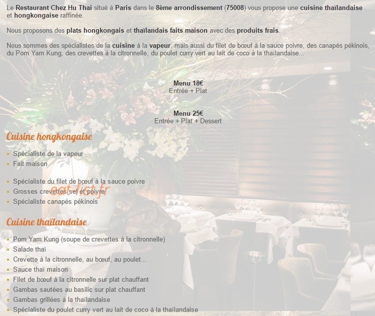 Chez hu thai — carte page 1