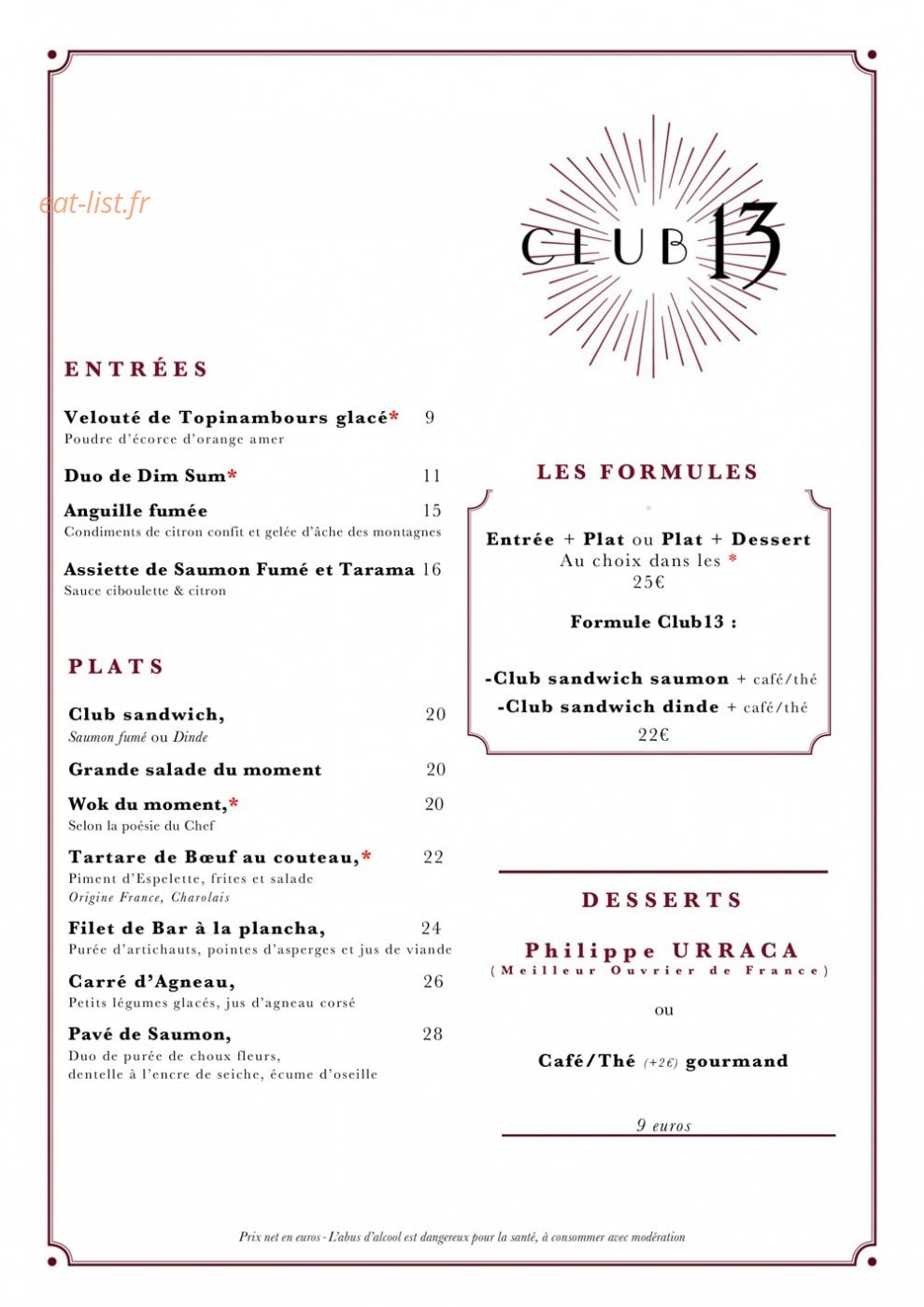 Club 13 — carte page 1
