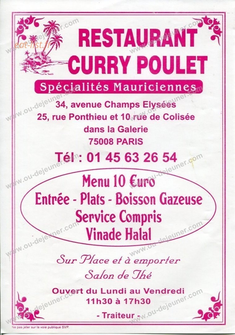 Curry Poulet — carte page 1