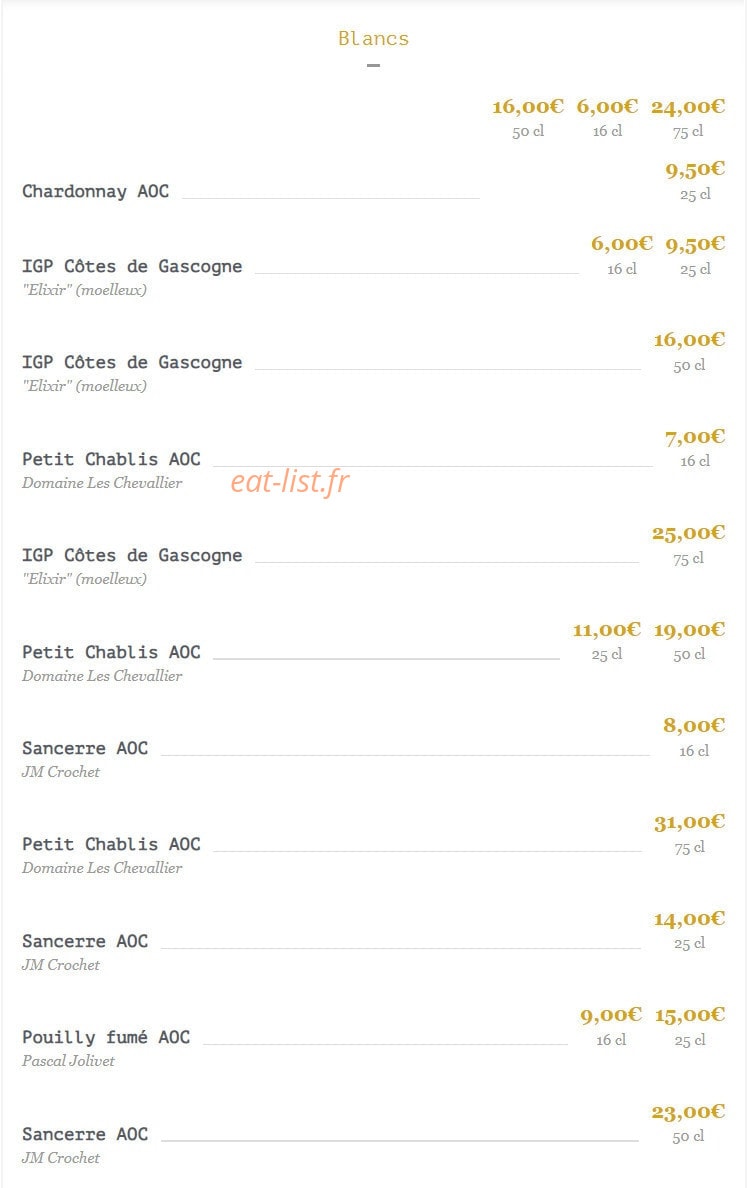 George V café — carte page 23