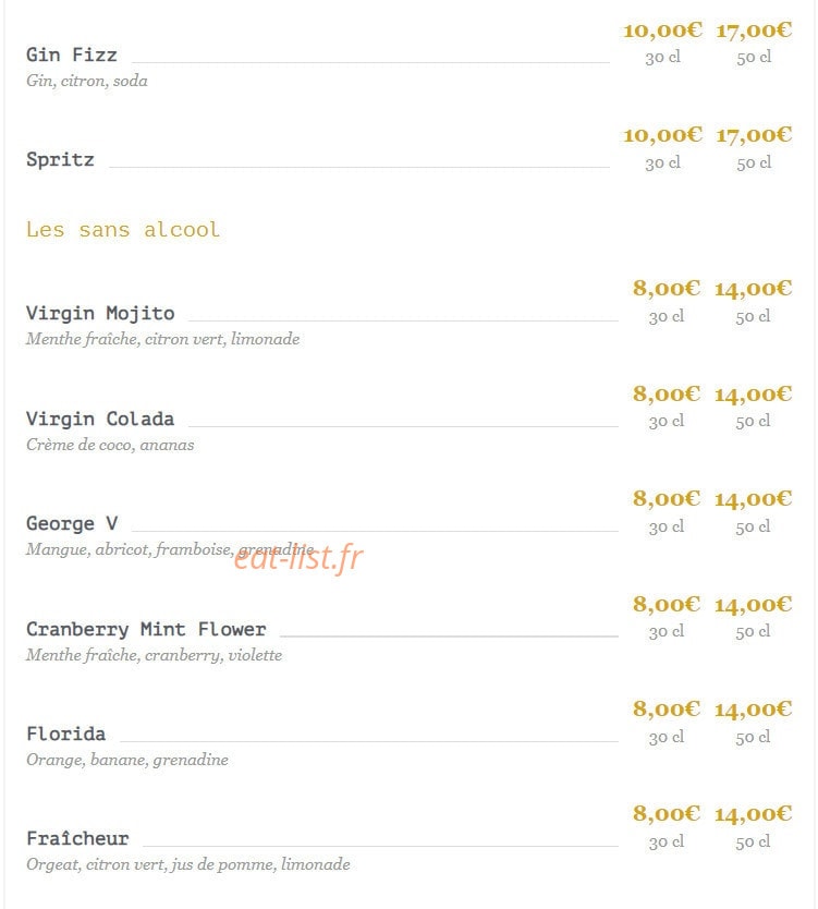 George V café — carte page 16