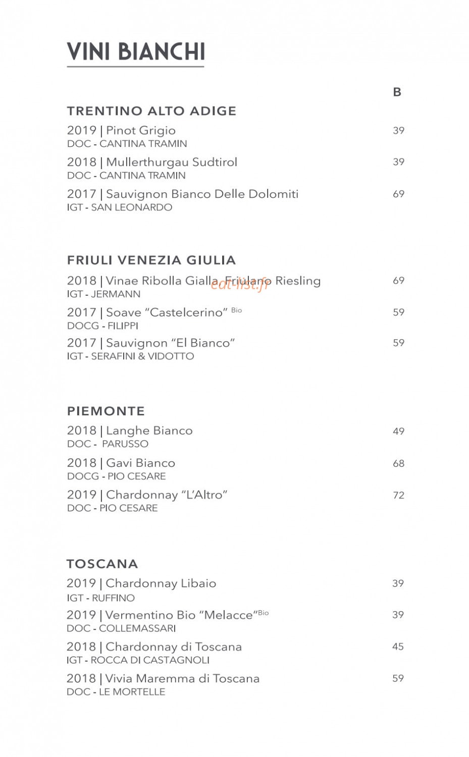 Giusé Trattoria — carte page 8