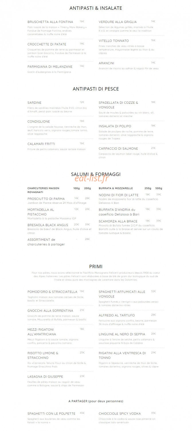 Giusé Trattoria — carte page 1