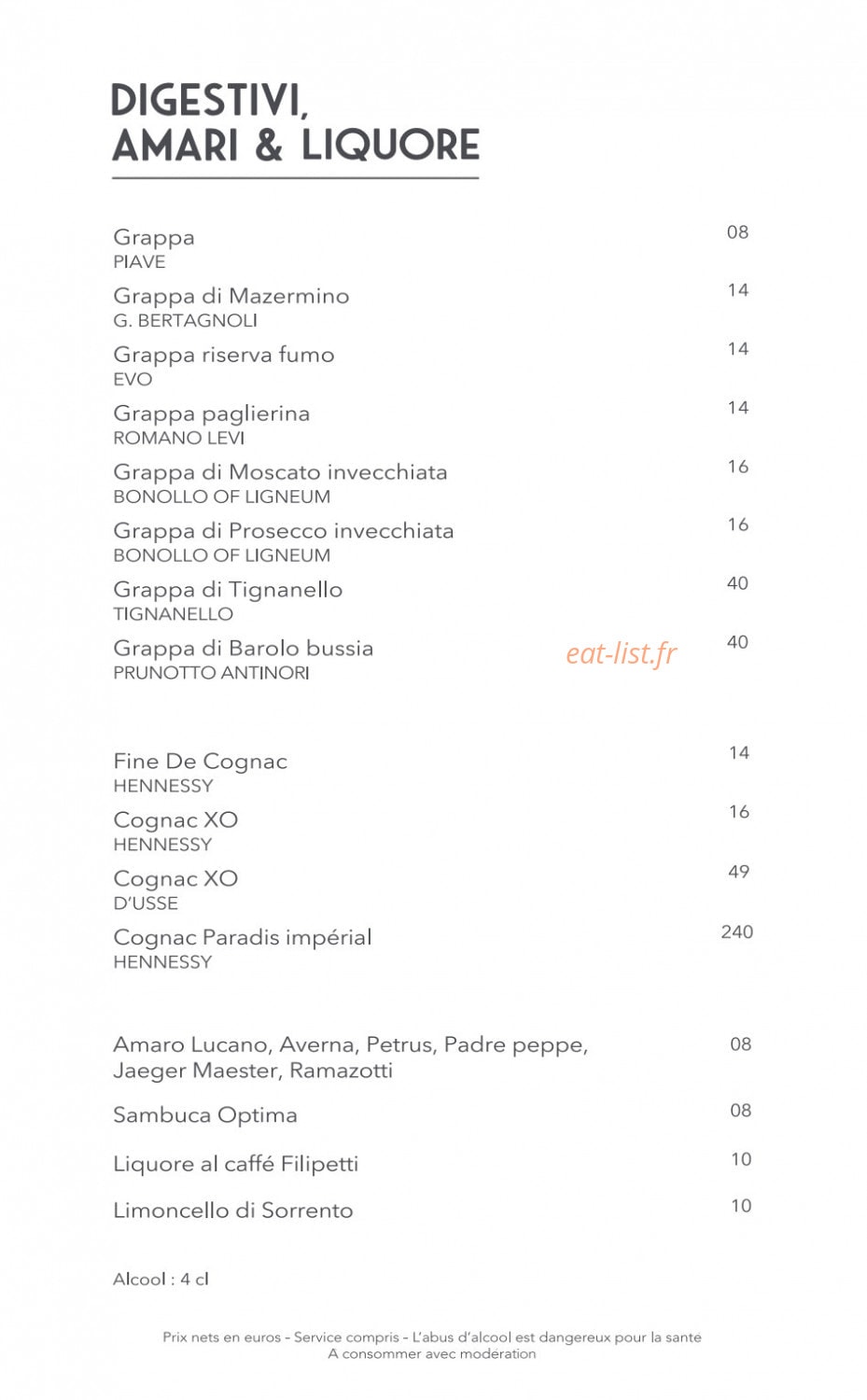 Giusé Trattoria — carte page 11