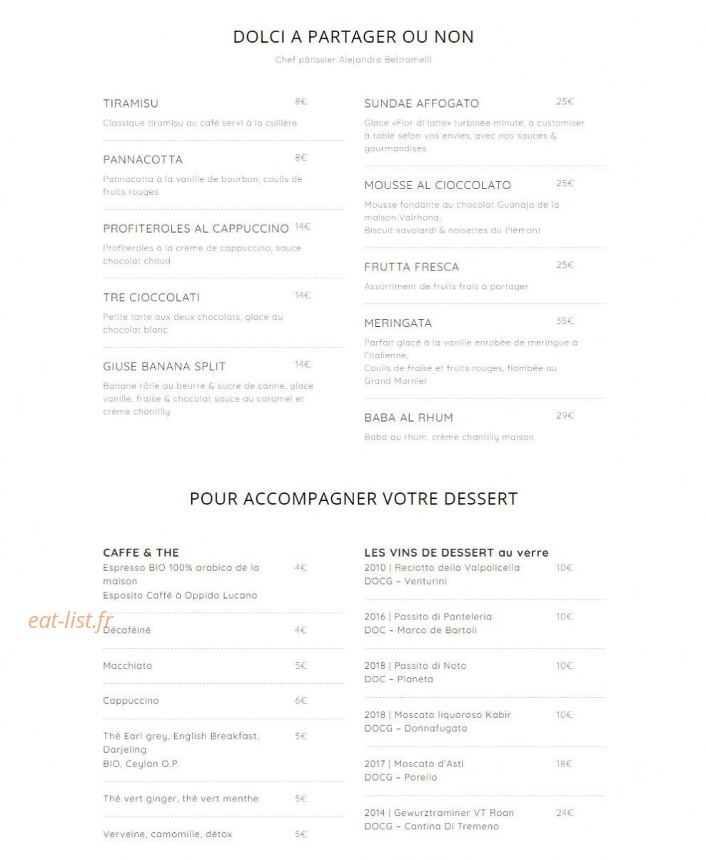 Giusé Trattoria — carte page 3