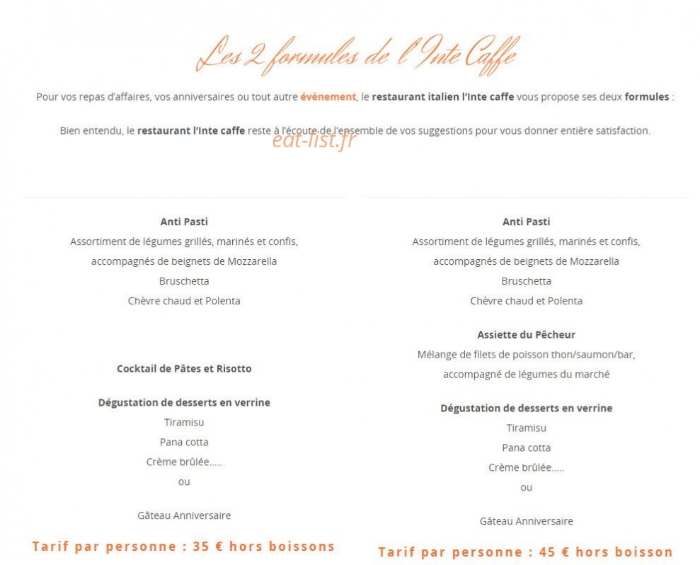 In'té caffe — carte page 1