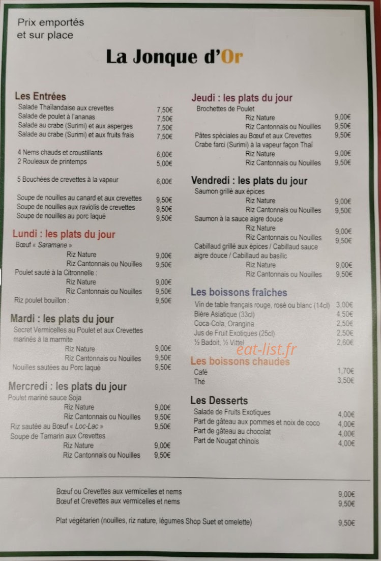 La Jonque D'Or — carte page 1