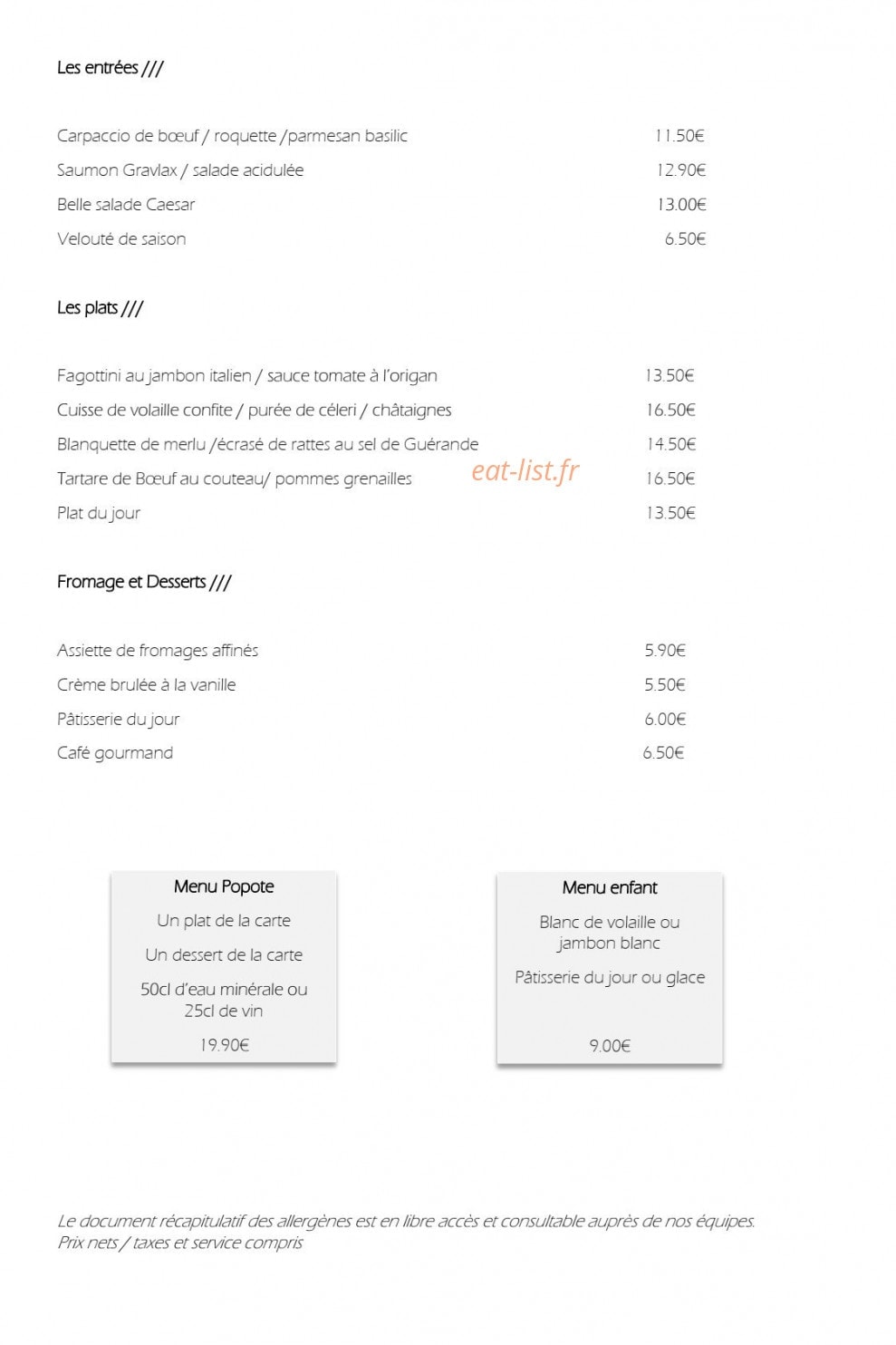 La Popote — carte page 2