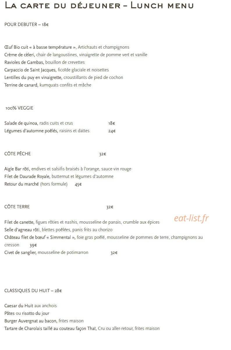 La Table du Huit — carte page 1