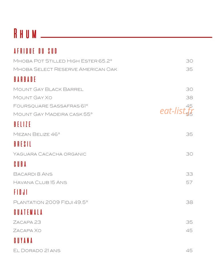 Le Bar Long — carte page 18