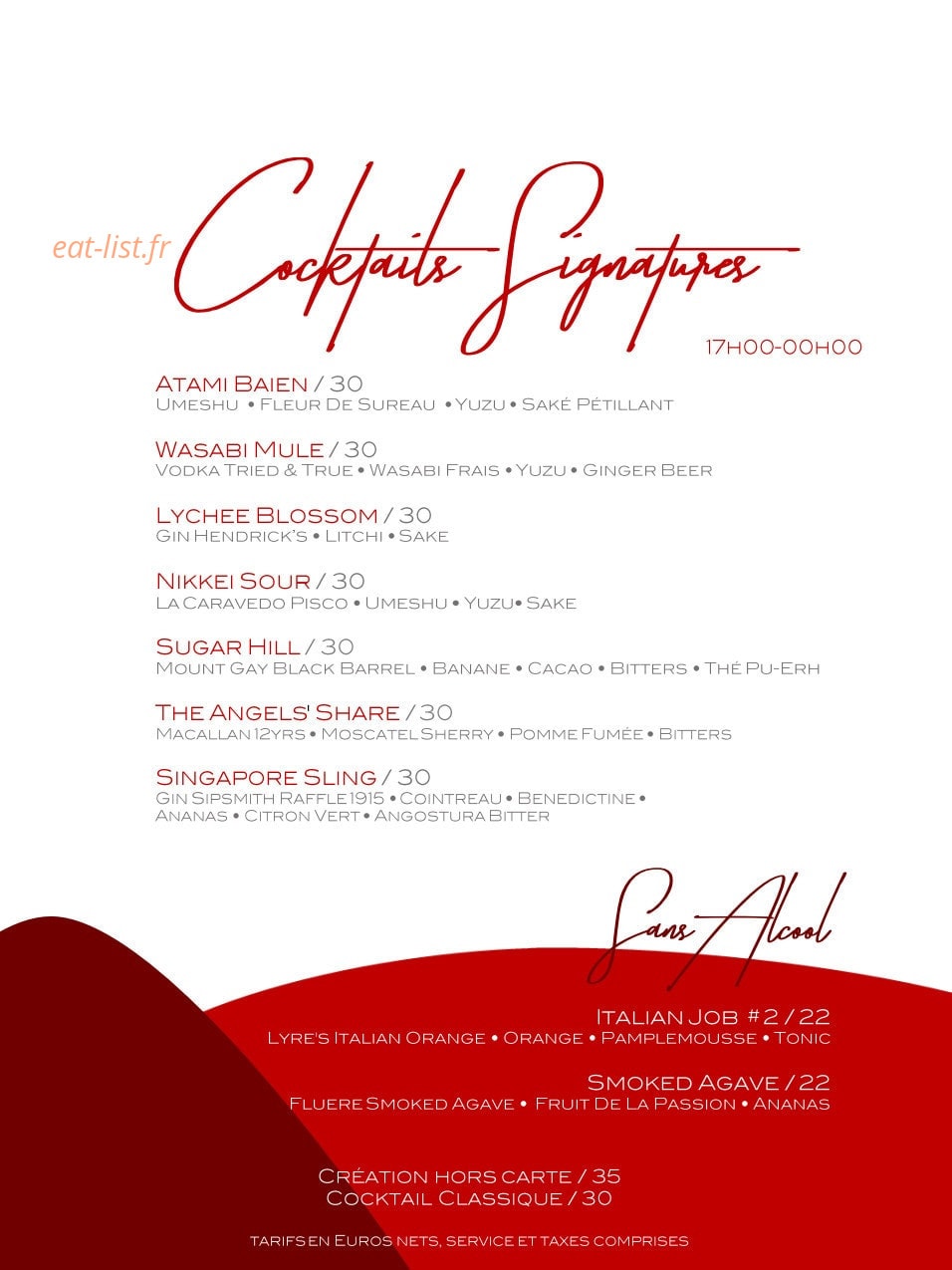 Le Bar Long — carte page 13