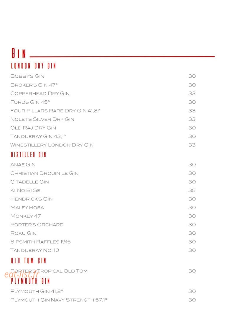 Le Bar Long — carte page 16
