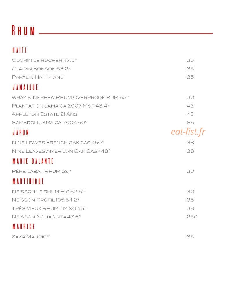 Le Bar Long — carte page 19