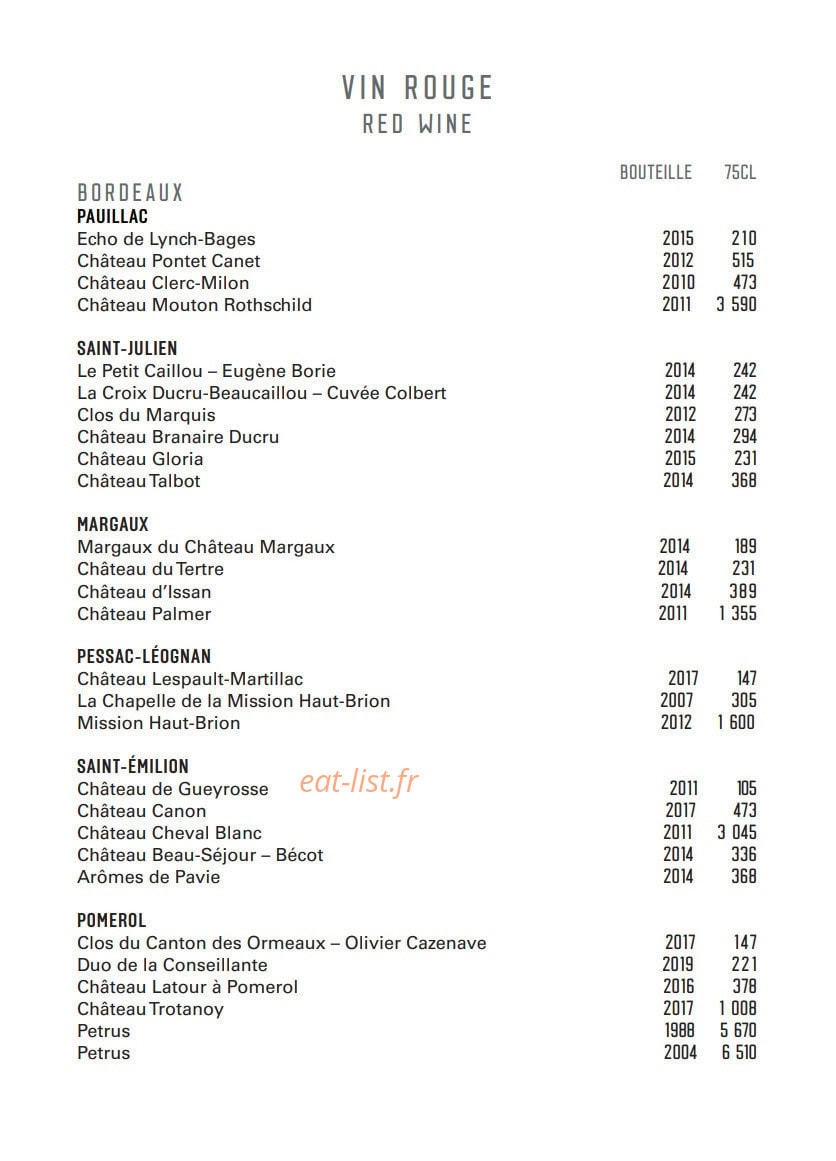 Le Bar — carte page 14