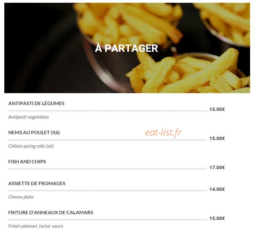 Le Bistro 25 — carte page 1