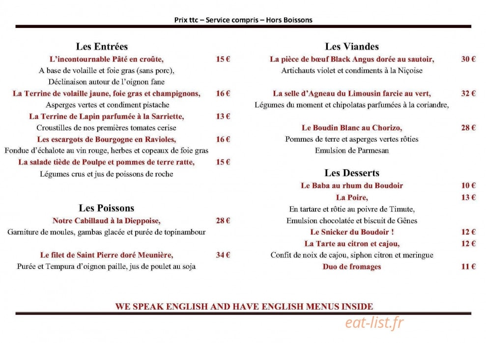 Le Boudoir — carte page 1