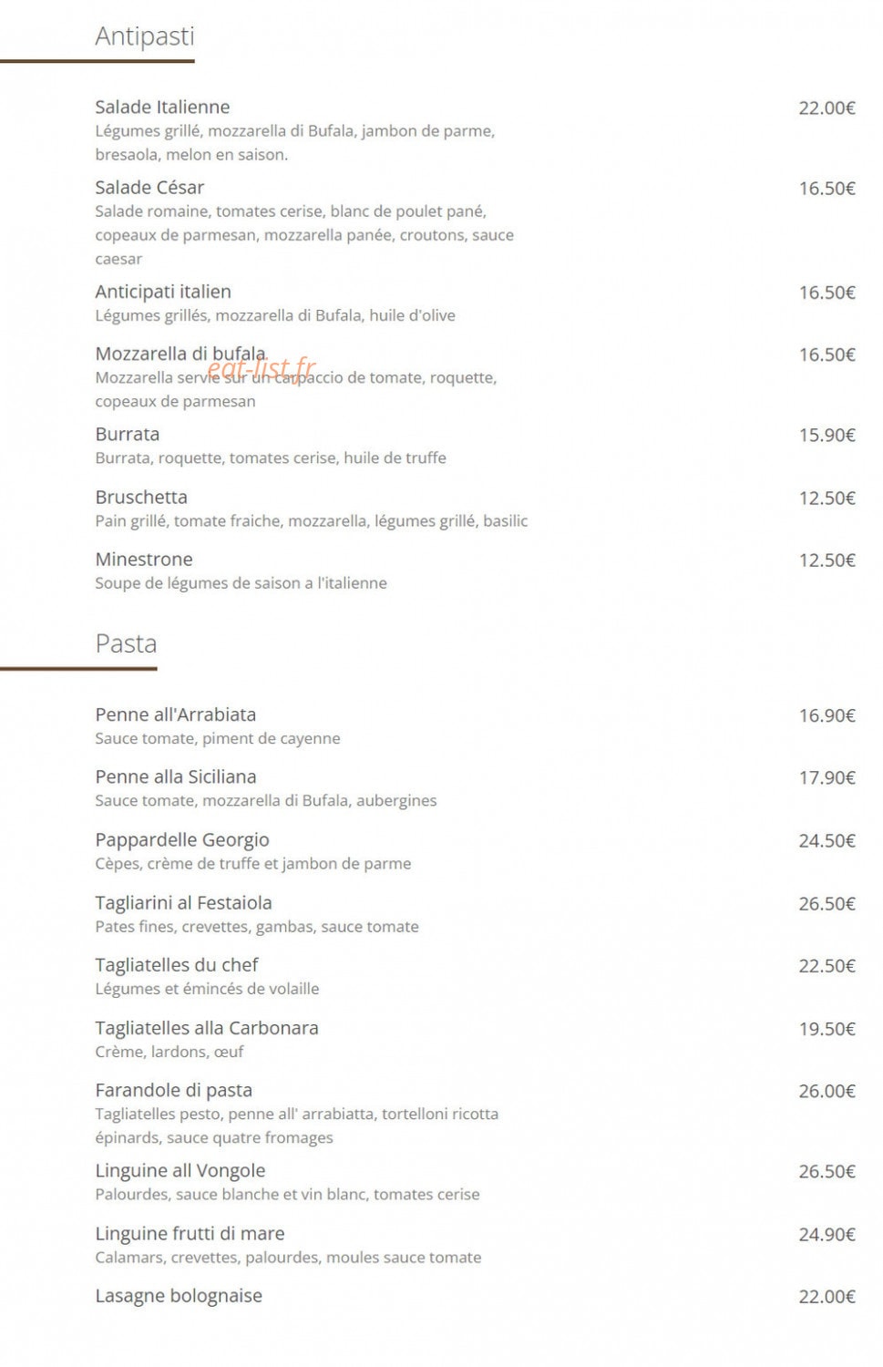 Le Carpaccio — carte page 1