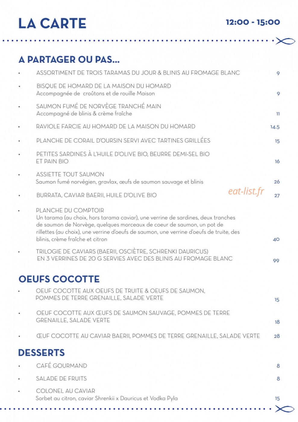 Le Comptoir du Caviar — carte page 3