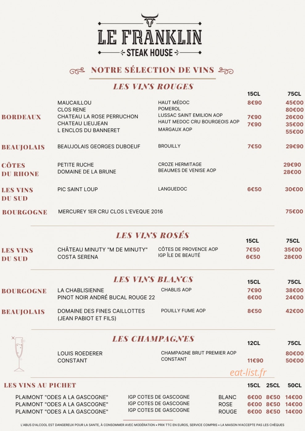 Le Franklin Steakhouse — carte page 4