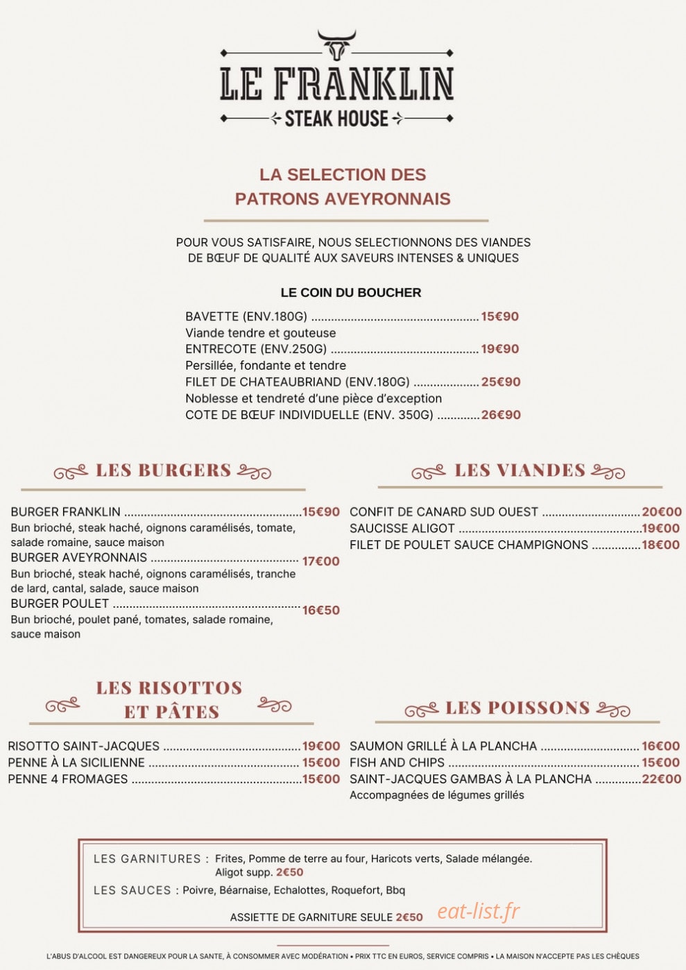 Le Franklin Steakhouse — carte page 2