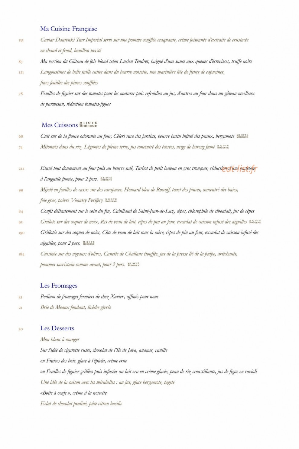 Le Grand Restaurant — carte page 1