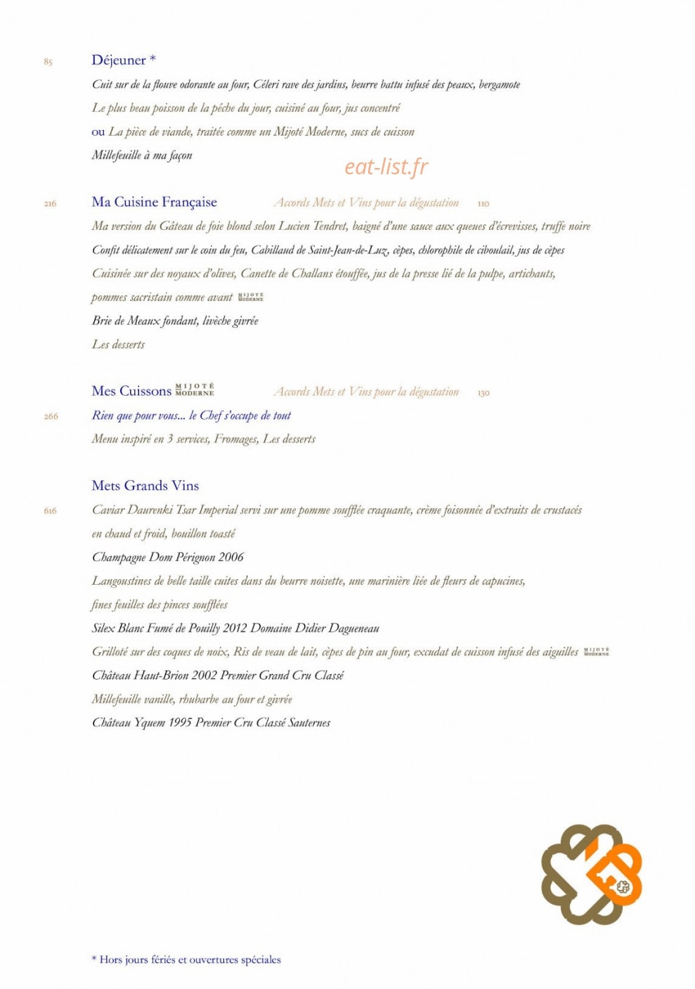 Le Grand Restaurant — carte page 2