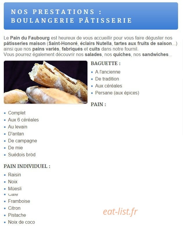 Le Pain du Faubourg — carte page 1