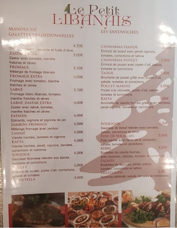 Le Petit Libanais — carte page 1