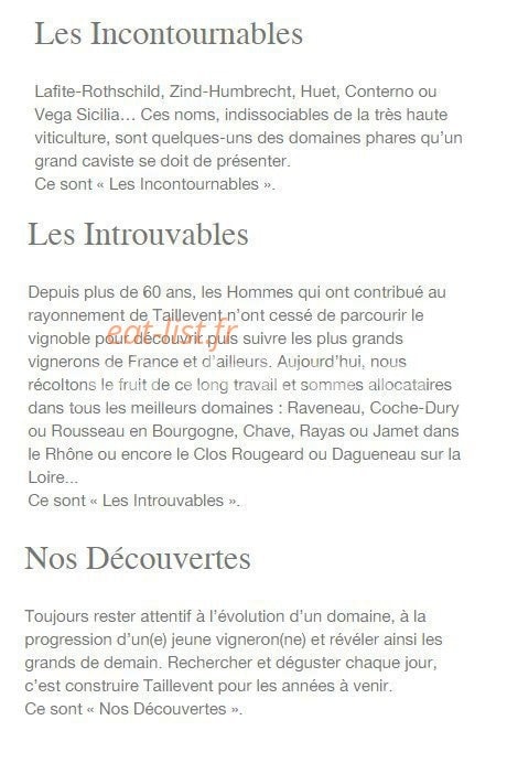 Les Caves de Taillevent — carte page 8