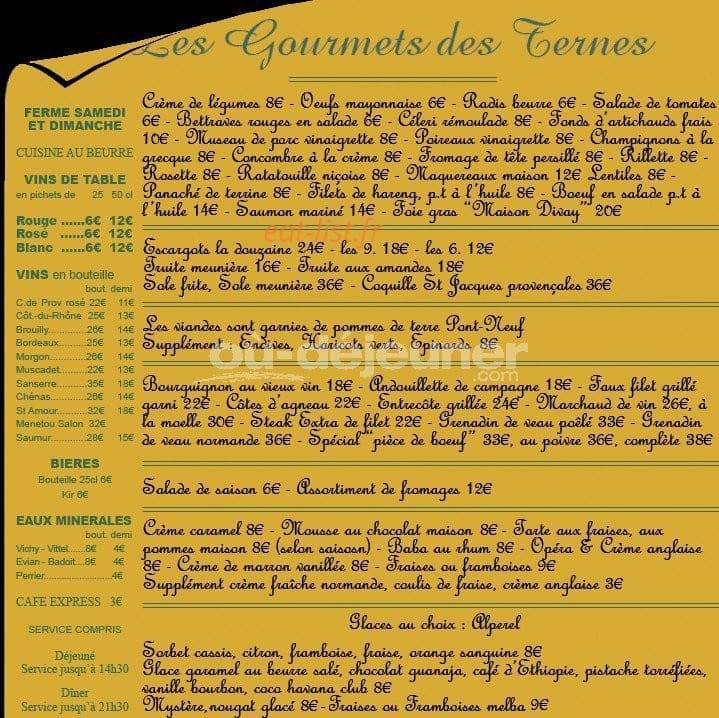 Les Gourmets des Ternes — carte page 1