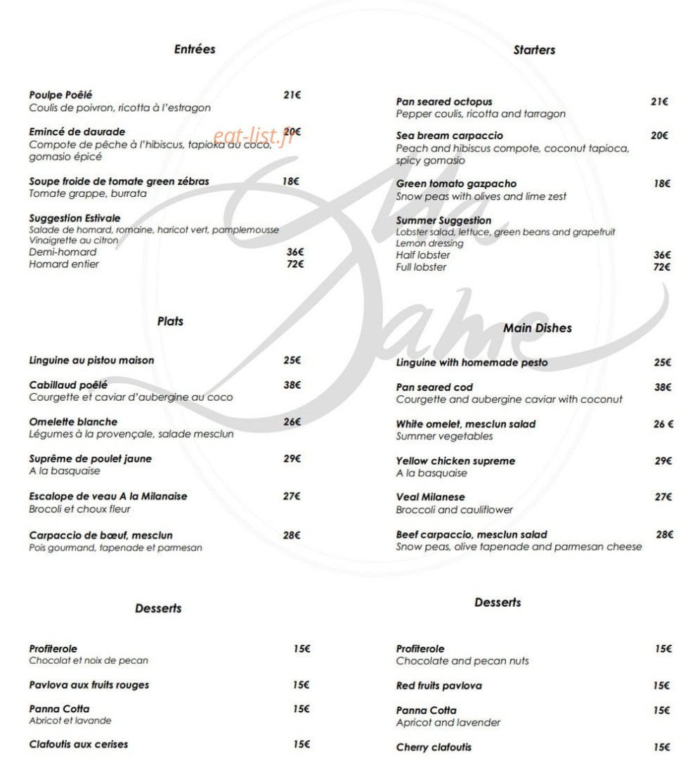 Ma Dame — carte page 2