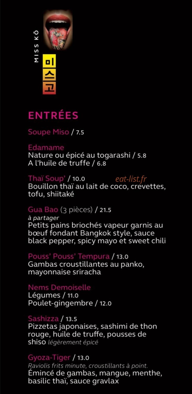 Miss Ko — carte page 1