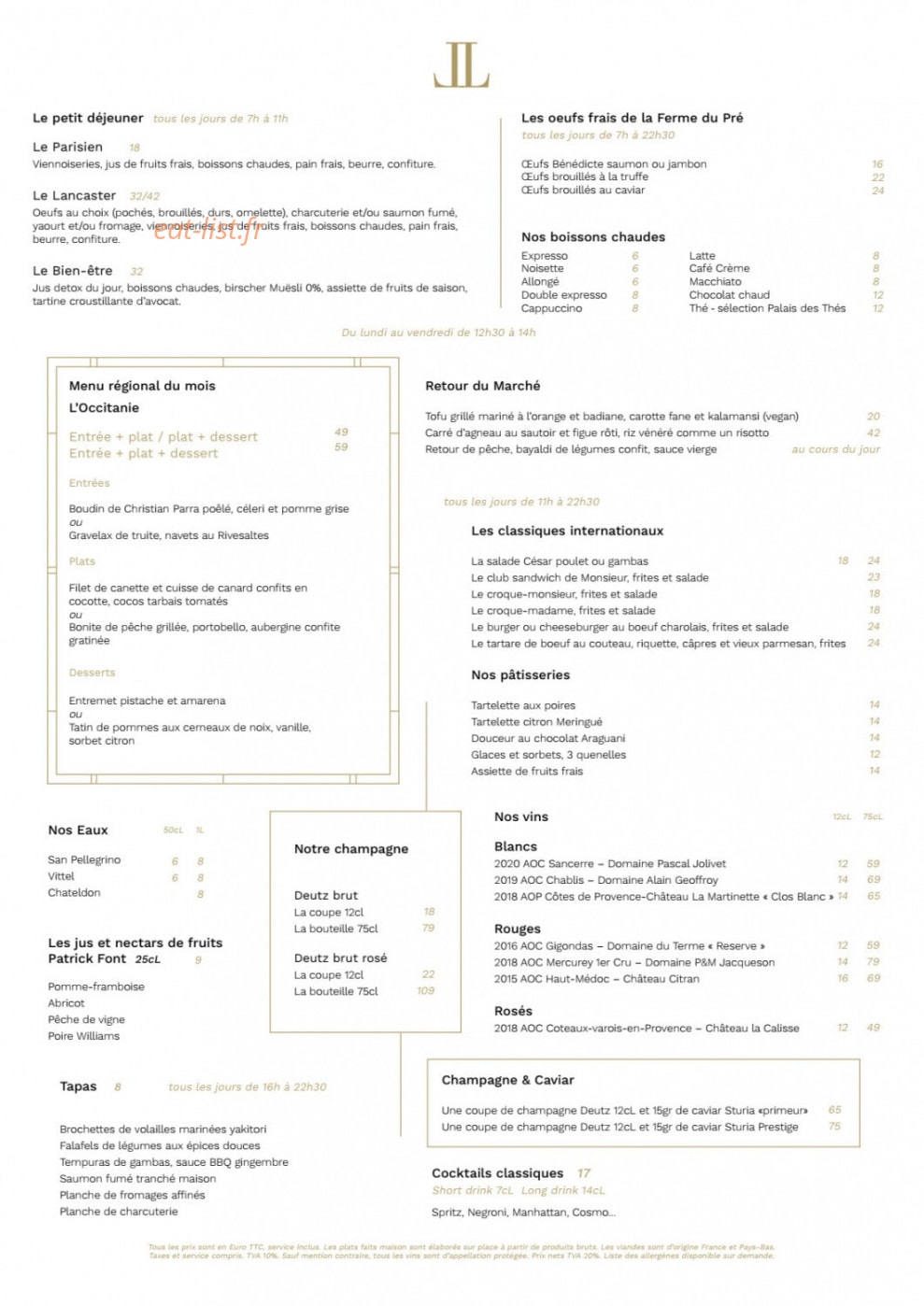 Monsieur Restaurant — carte page 1