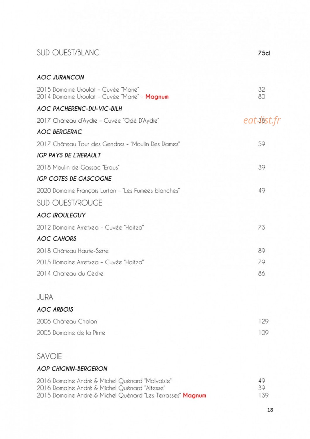 Monsieur Restaurant — carte page 20
