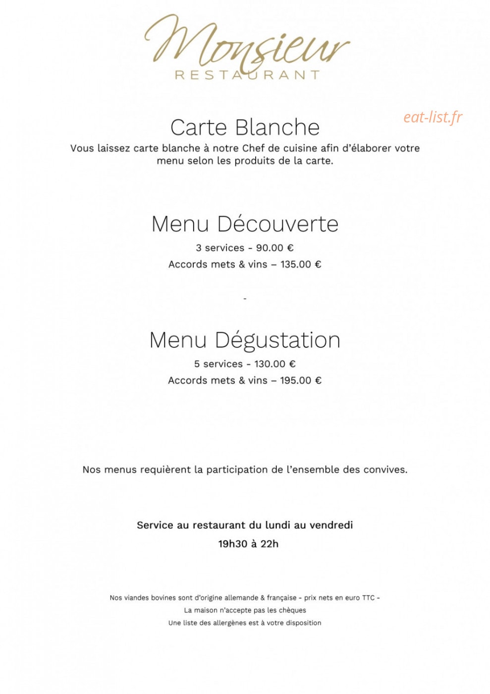 Monsieur Restaurant — carte page 2