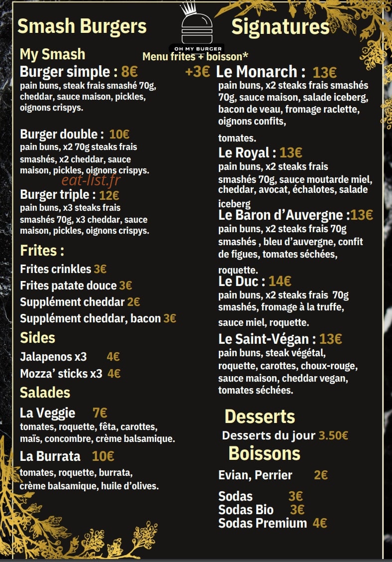 Oh My French Burger — carte page 1
