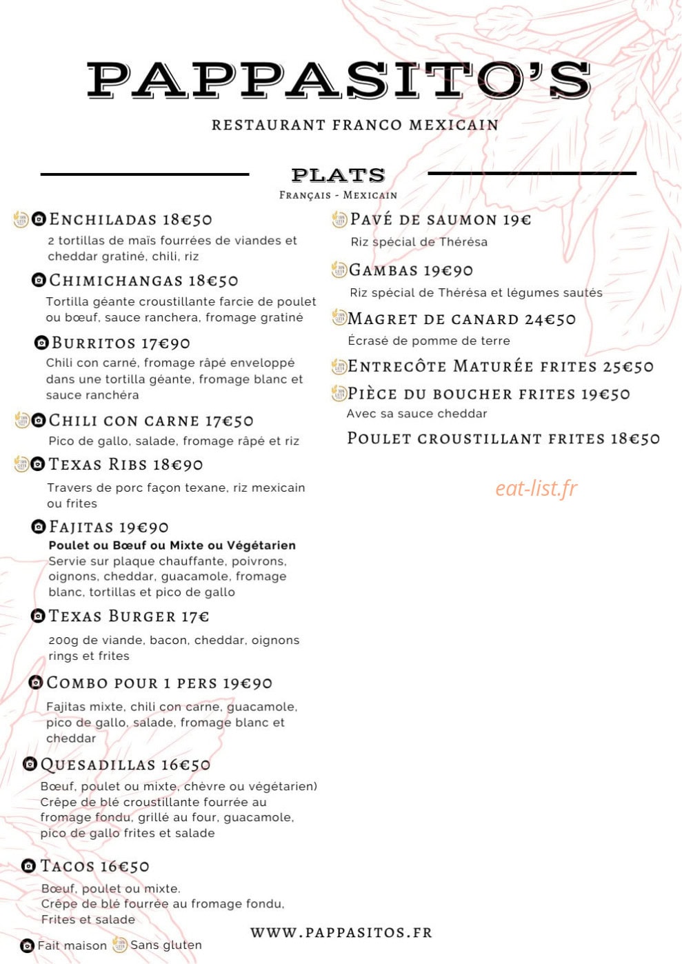 Carte et menu de Pappasito's à Paris 8 — Plats